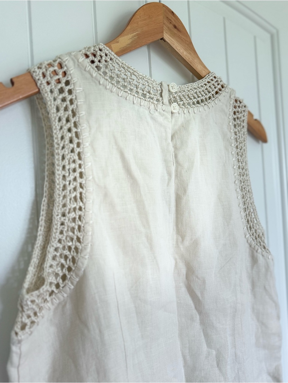 J.Crew Maxine Crochet Trim Linen Shift Dress Ivory Mini Sleeveless Size Small - Picture 6 of 10